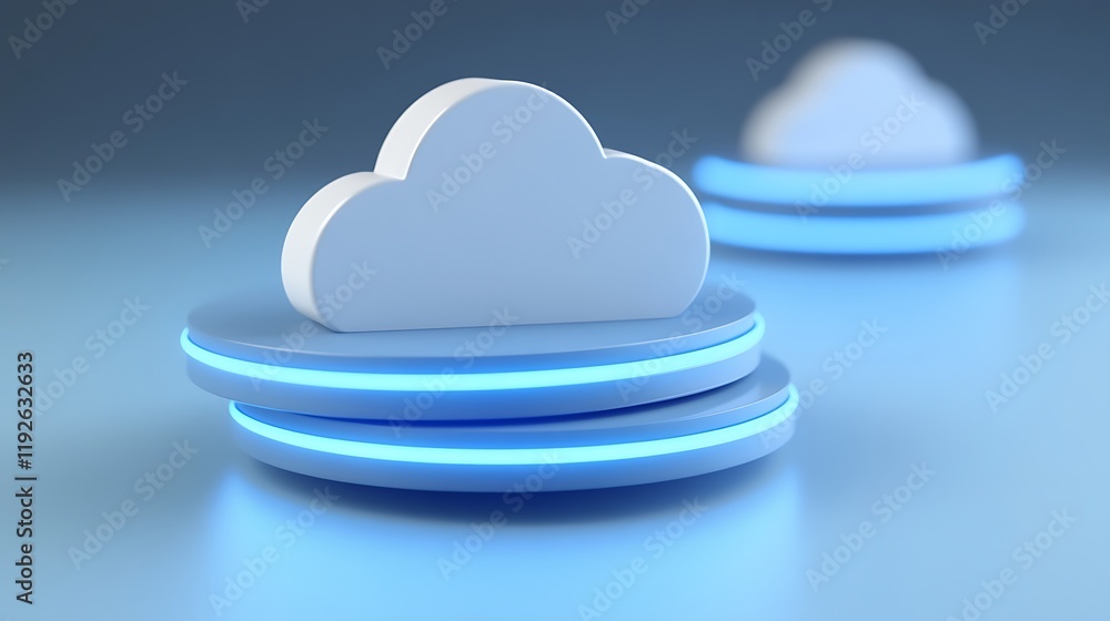 Aufkleber clean and modern cloud computing concept with circular platforms and soft blue lighting