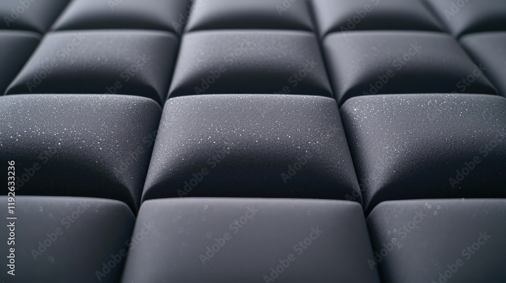 Poster studio absorber concept. close-up of a modern textured black surface with soft padded squares.