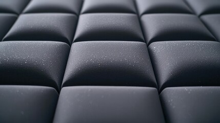 Studio absorber concept. Close-up of a modern textured black surface with soft padded squares.