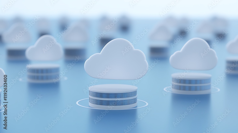 Poster cloud computing concept with abstract data servers and digital cloud icons for technology background