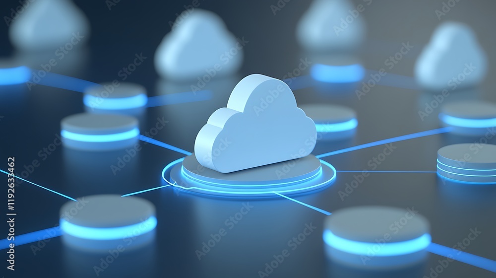 Poster cloud computing concept with abstract network connection and geometric shapes in modern technology