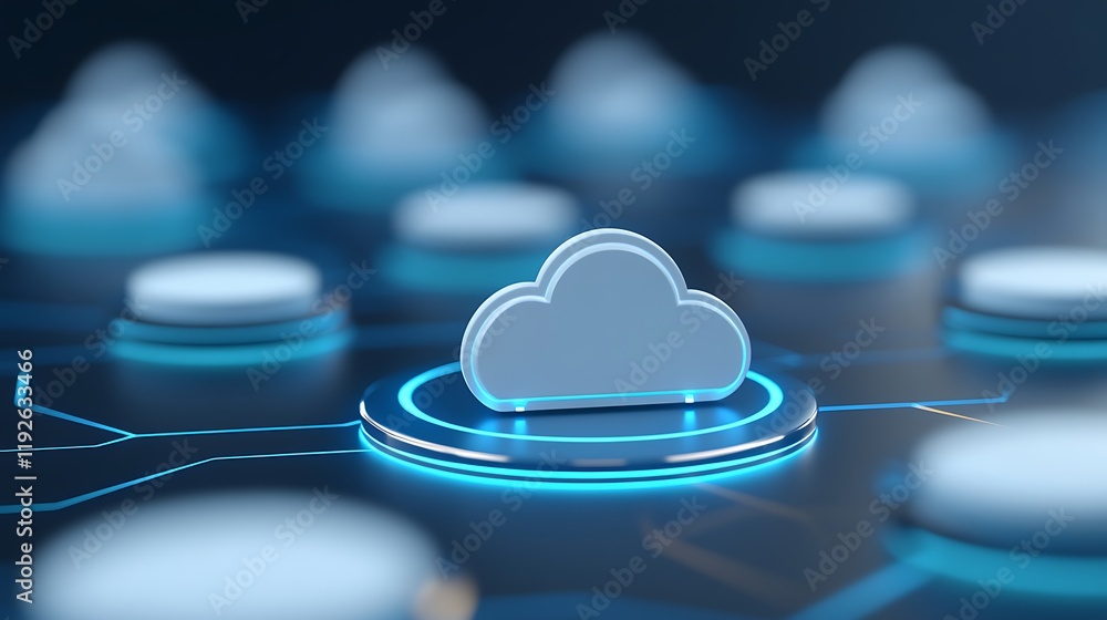 Aufkleber cloud computing concept with abstract nodes and blue highlights illustrating digital technology conn