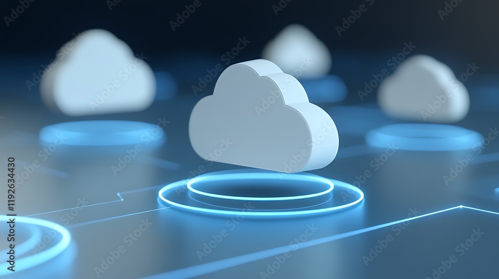 Poster cloud computing concept with digital circles and modern technology elements in a futuristic setting