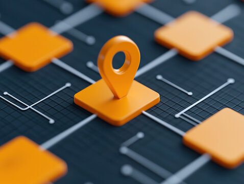 conceptual representation of interconnected workflows with location pin icons, symbolizing navigation and organization
