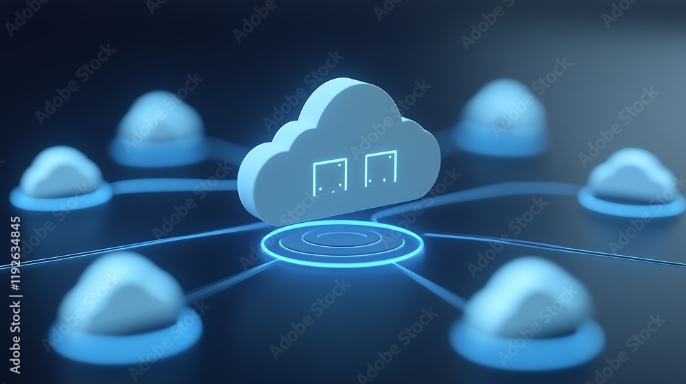 Poster cloud computing concept with digital elements connected by circuits representing modern technology
