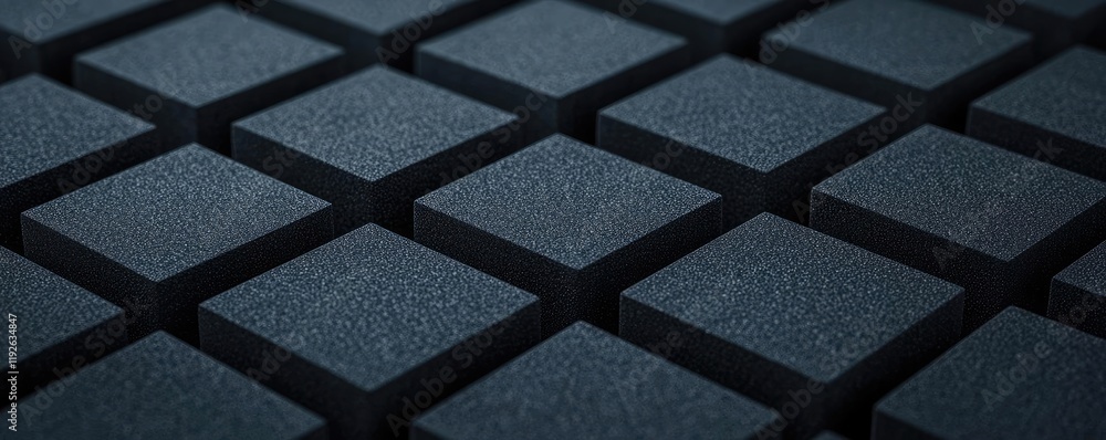 Poster studio absorber concept. close-up view of textured black tiles arranged in a grid pattern, showcasin