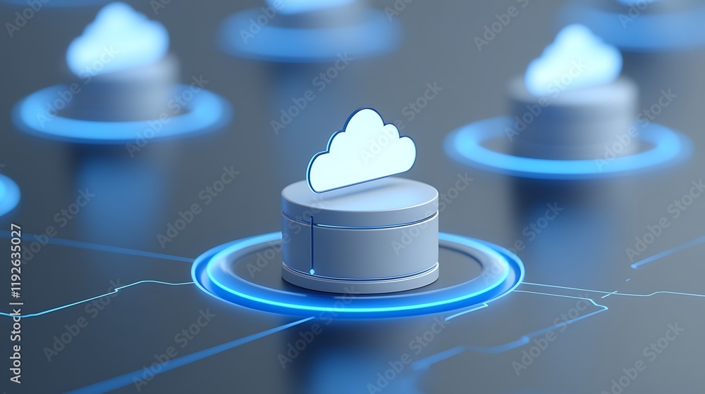 Poster cloud computing concept with digital storage and connectivity representations in modern design