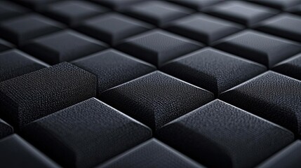 Fototapeta premium Studio absorber concept. Close-up view of textured black surface with cube patterns and shadows.