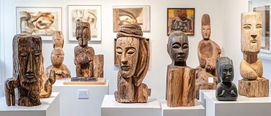 Unique Wooden Sculptures Displayed in Contemporary Art Gallery