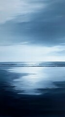Obraz premium A minimalist abstract seascape with a calm, still surface reflecting a clear blue sky, evoking a sense of peace and serenity. 