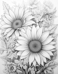 Coloring sketch of flower field, number 74