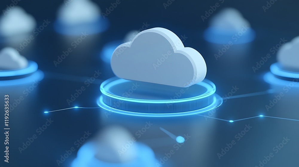 Poster cloud computing concept with network connections and cloud symbols on dark background