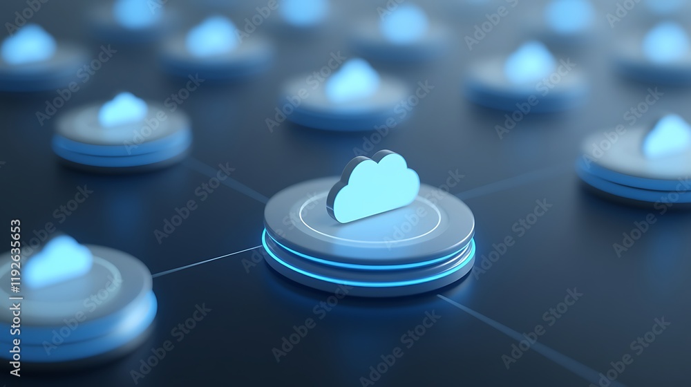 Poster cloud computing concept with network connections in blue and gray tones for digital innovation theme