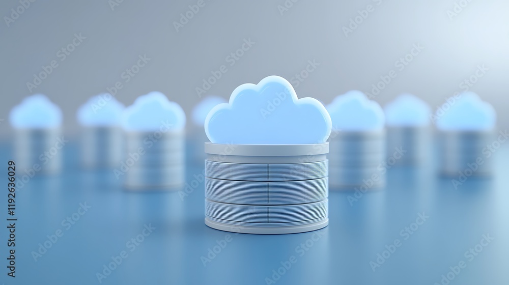 Poster cloud computing concept with symbols of data storage, digital technology, and modern innovation