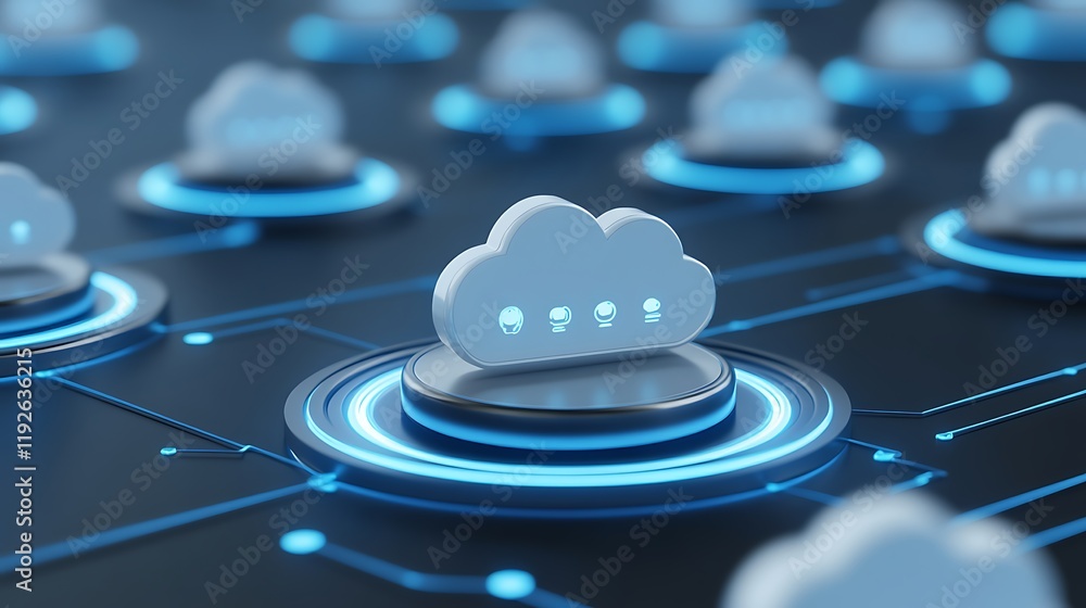 Poster cloud computing concepts with digital connections and network visualization of data transfer technol