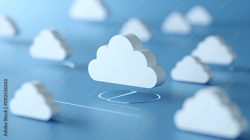 Poster cloud computing concept with white clouds on blue background for digital technology and networking t