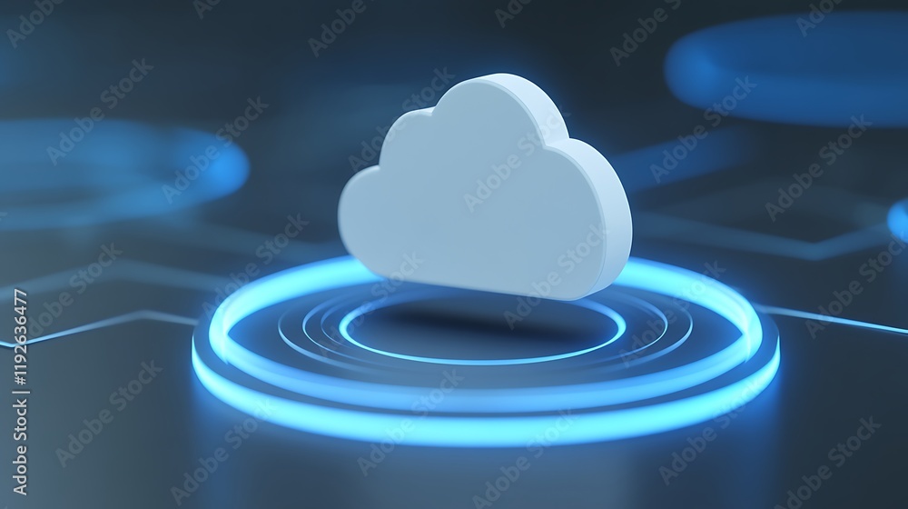 Poster cloud computing icon on futuristic digital background with blue lines and circles for technology the