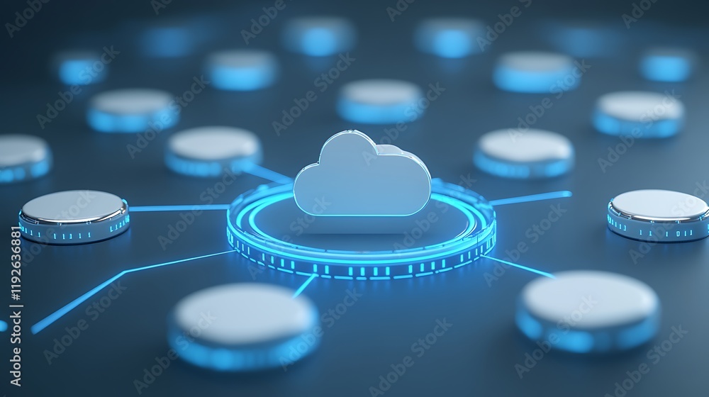 Poster cloud computing network concept with digital connections and technology background for modern busine