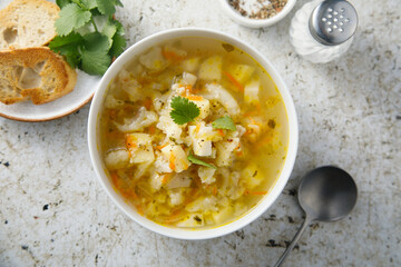 Homemade cauliflower soup in a bowl
