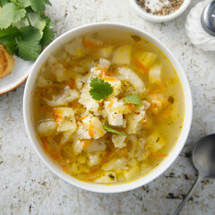 Homemade cauliflower soup in a bowl