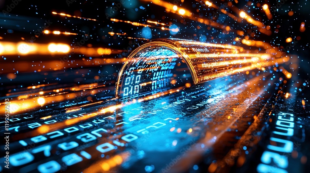Fototapete Exploring the Digital Matrix Interface Futuristic Data Environment High Fidelity Visualization Closeup Perspective