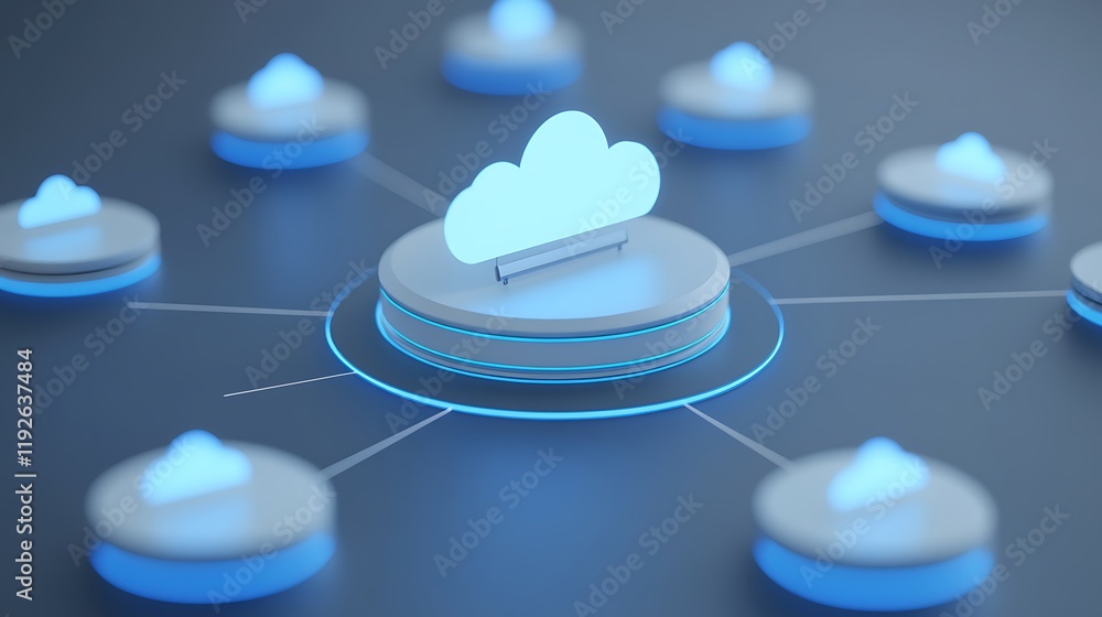 Aufkleber cloud computing network with glowing icons representing data storage and connectivity in a digital e