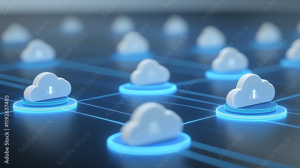 Aufkleber cloud computing security concept with 3d cloud icons in a networked environment