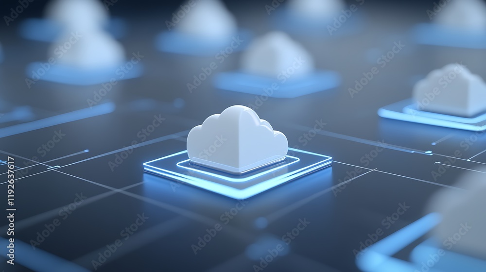 Aufkleber cloud computing technology concept with 3d rendered cloud icons on digital interface background