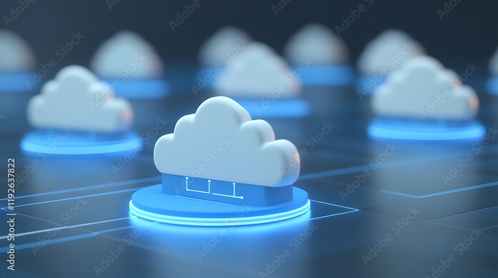 Poster cloud computing technology concept with abstract representation of digital data storage solutions