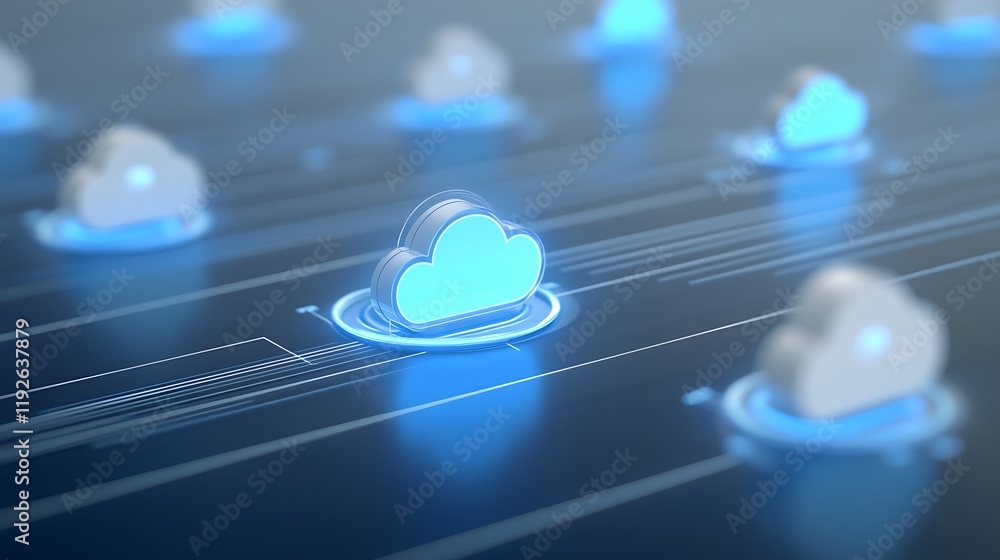 Poster cloud computing technology concept with digital networks for data storage and connectivity