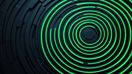 Obraz premium Black background wallpaper gradient and sophisticated, A visually striking pattern of concentric green circles on a dark background, creating a modern and dynamic aesthetic.