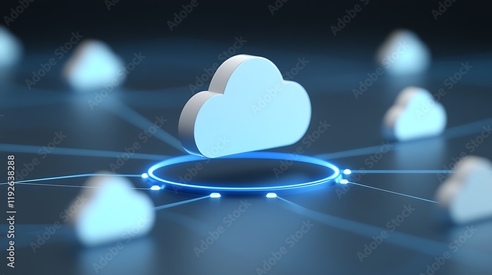 Poster cloud computing visualization with abstract network connections and digital technology elements
