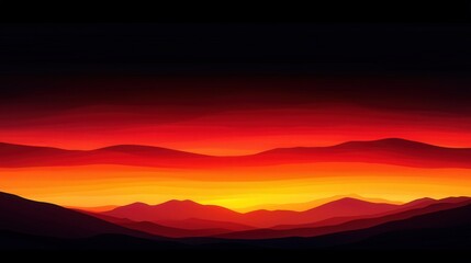 Obraz premium Black background wallpaper gradient and sophisticated, A breathtaking sunset paints the horizon with vivid reds and oranges, contrasting against dark silhouettes of distant mountains.