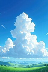 Fototapeta premium Vibrant blue sky with white clouds floating gently above a serene landscape, natural beauty, landscape photography