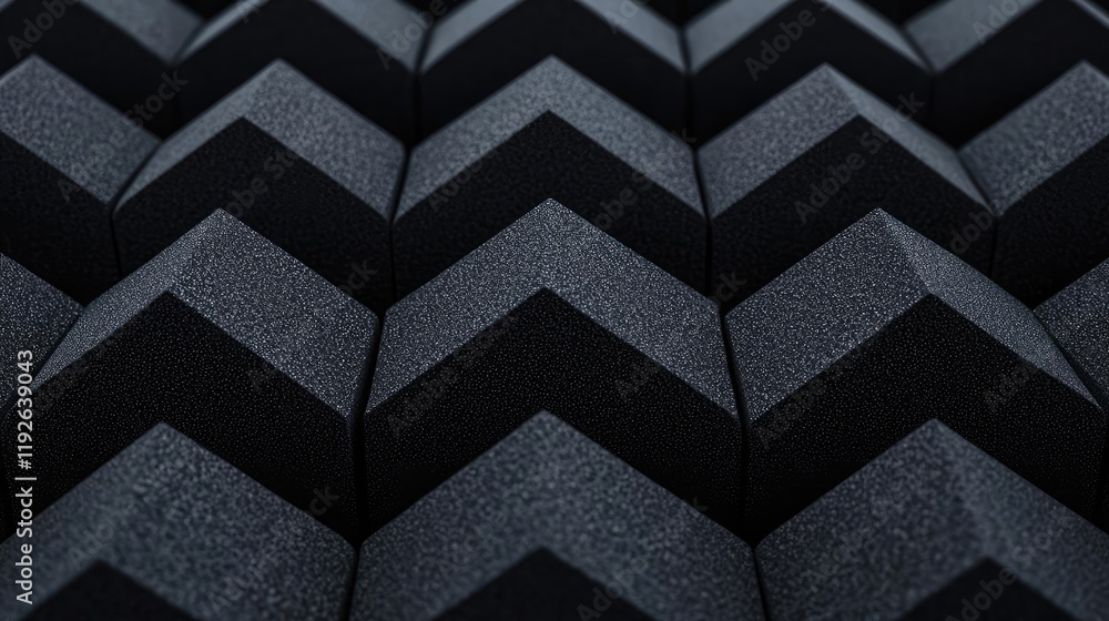 Poster studio absorber concept. abstract pattern of black foam blocks arranged in a chevron design, perfect