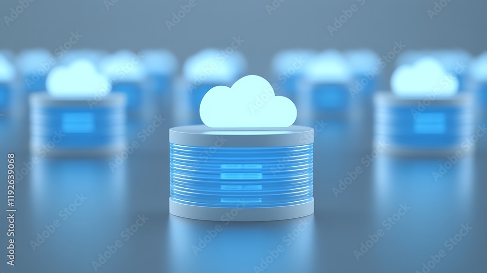 Poster conceptual illustration of cloud computing and data storage technology in a digital environment