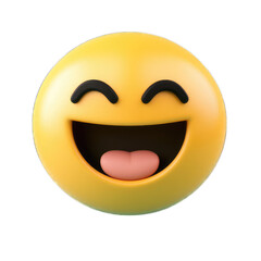 Fototapeta premium 3D rendering of a happy emoticon with a wide smile and tongue out isolated on transparent background.
