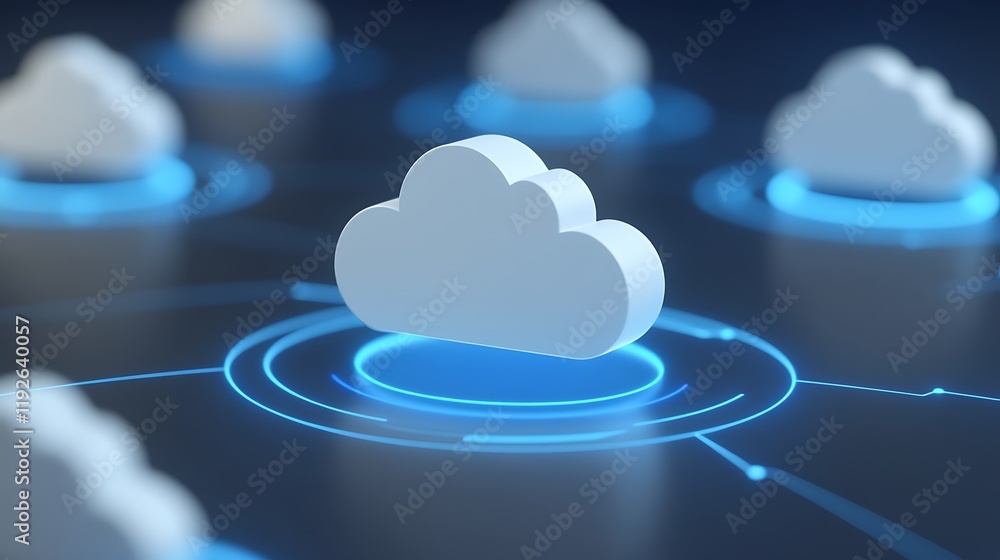 Poster digital cloud computing concept with 3d cloud icons and network connections on futuristic background