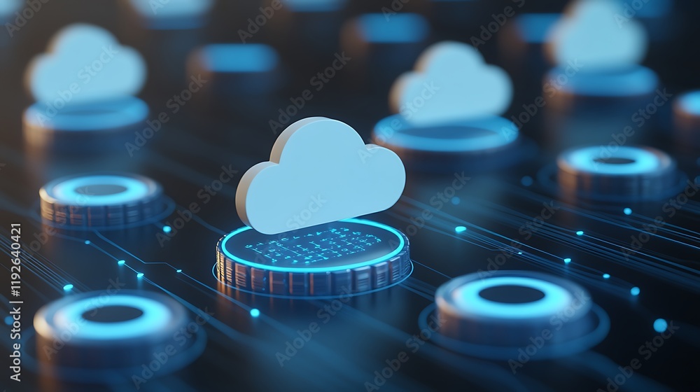 Poster digital cloud computing concept with abstract technology circles and light effects for modern data m