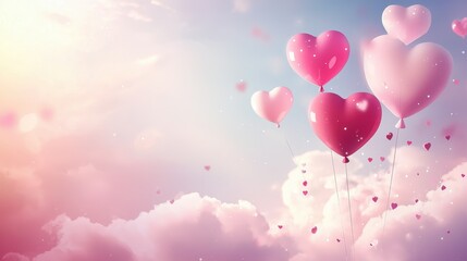 Heart-shaped balloons in sky with clouds