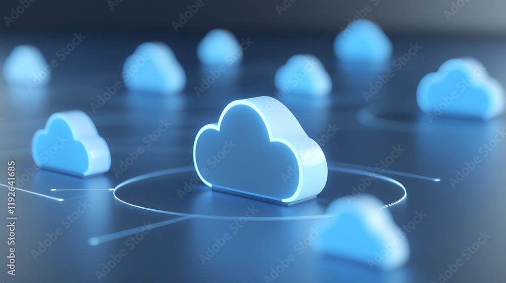 Aufkleber digital cloud computing illustration with floating blue clouds on a futuristic background