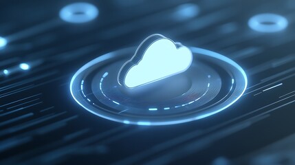 Digital Cloud Icon with Glowing Circles in a Futuristic Technology Background for Data Storage Concepts