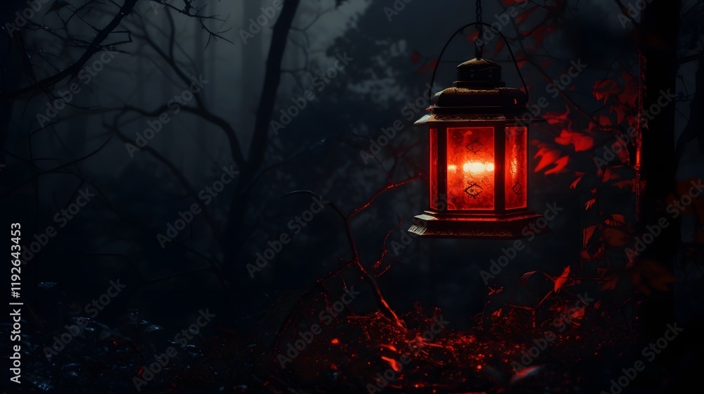 Aufkleber glowing red lantern softly illuminating a tranquil evening backdrop creating a moody atmospheric and