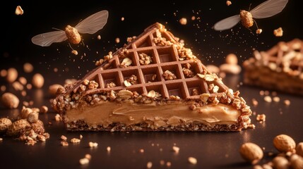 waffles with granola and peanut butter