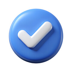 Blue verified icon 3d rendering illustration icon. Plastic cartoon style