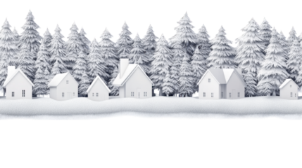 Snowy Village Scene - Winter Wonderland Houses in a Forest