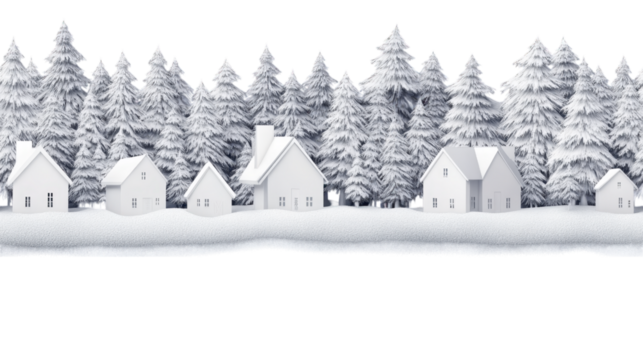 Snowy Village Scene - Winter Wonderland Houses in a Forest