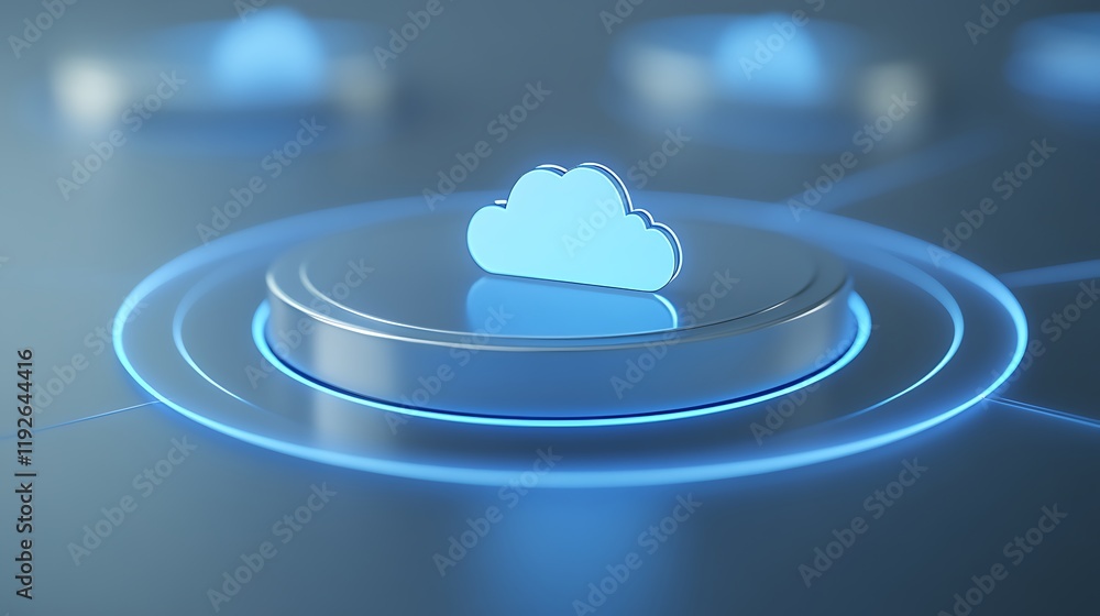 Poster digital cloud symbol on a futuristic blue background representing data storage and connectivity conc