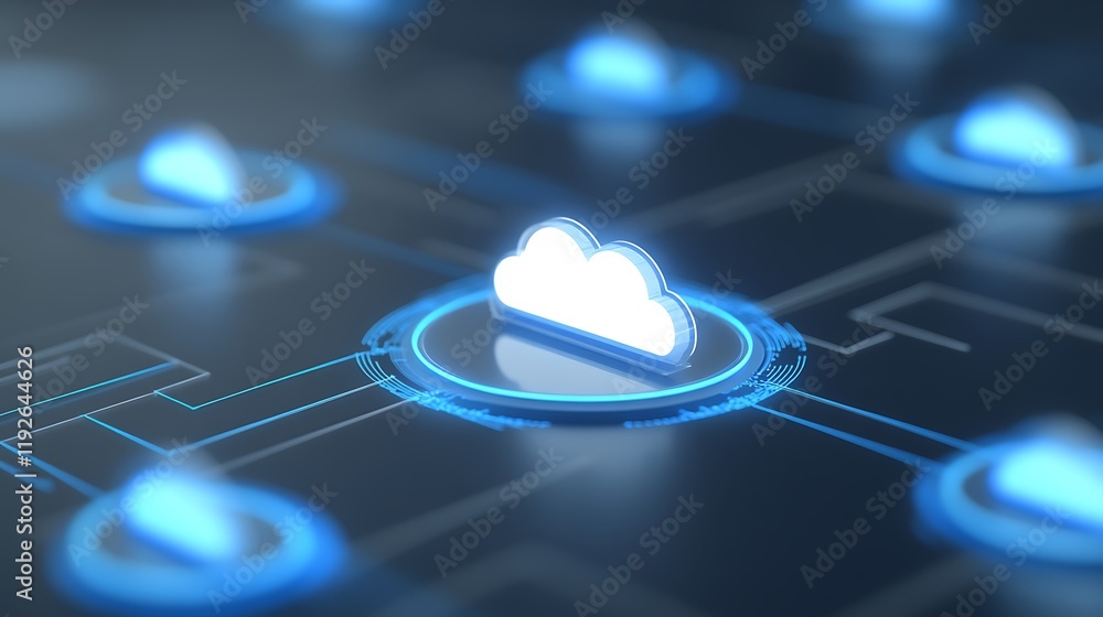 Poster digital cloud technology concept representing data connectivity and network infrastructure