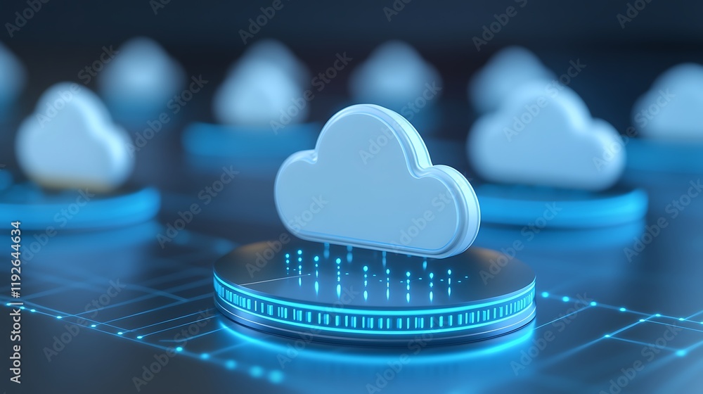 Poster digital cloud technology concept for data storage and virtual network infrastructure management